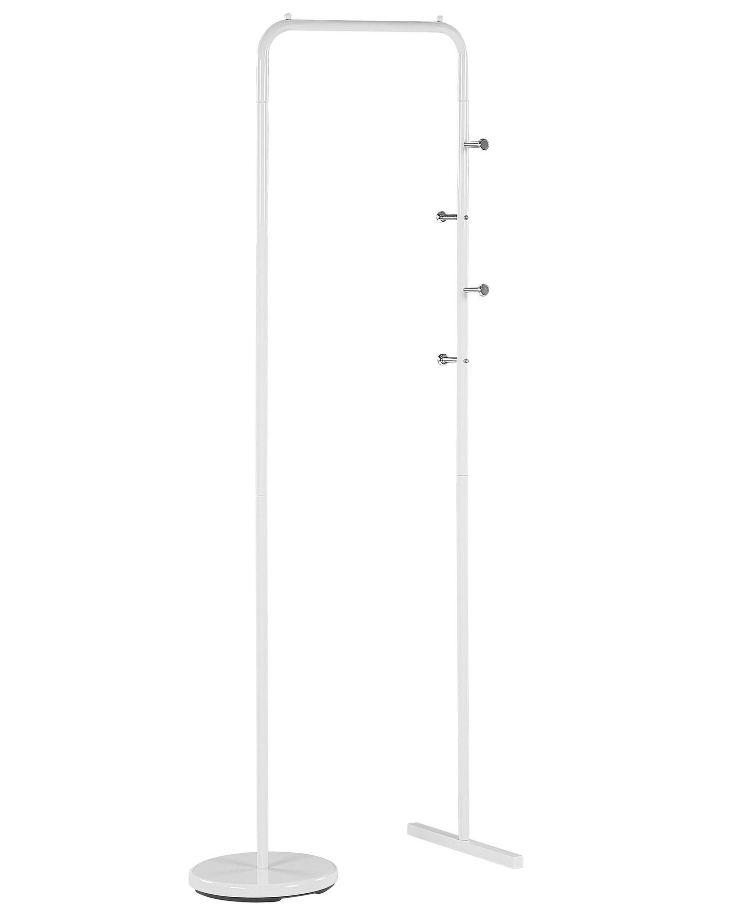 Nexa Living White Metal Freestanding Clothes Rail 175 x 50cm With Four Hooks And Accessories Storage