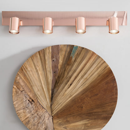Four Light Ceiling Track Lamp With Copper Metal Adjustable Industrial Design