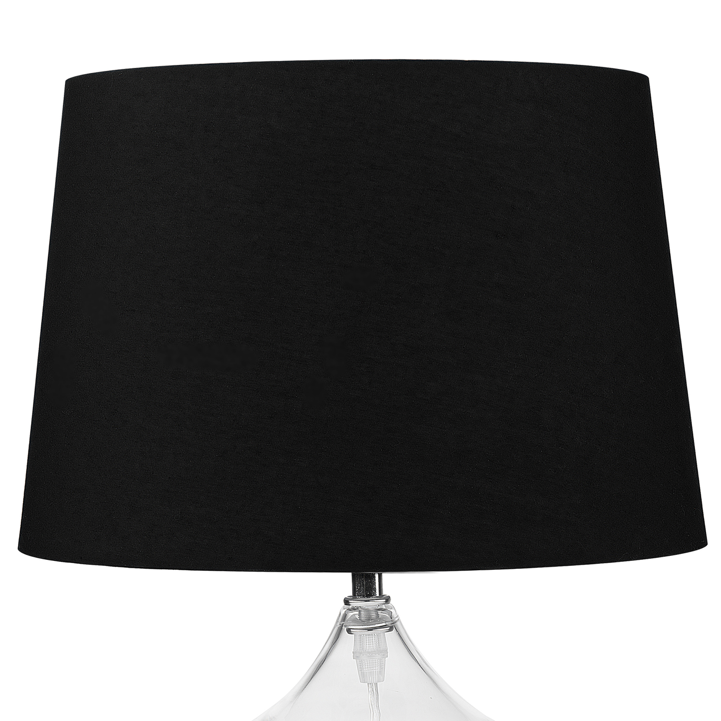 Table Lamp With Transparent Glass Base And Black Drum Shade