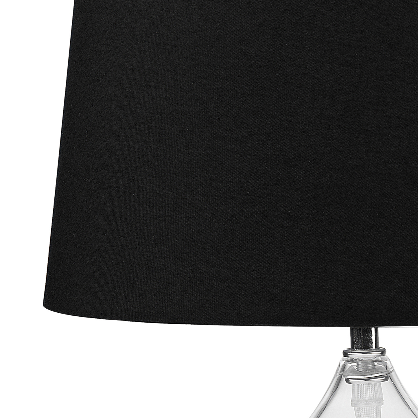 Table Lamp With Transparent Glass Base And Black Drum Shade