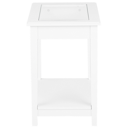 Brand White Glass Top Side Table 57x40 cm One Shelf Bedside