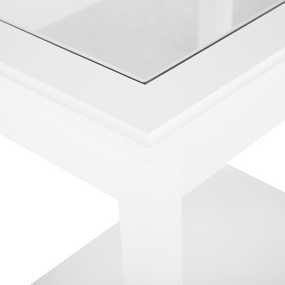 Brand White Glass Top Side Table 57x40 cm One Shelf Bedside