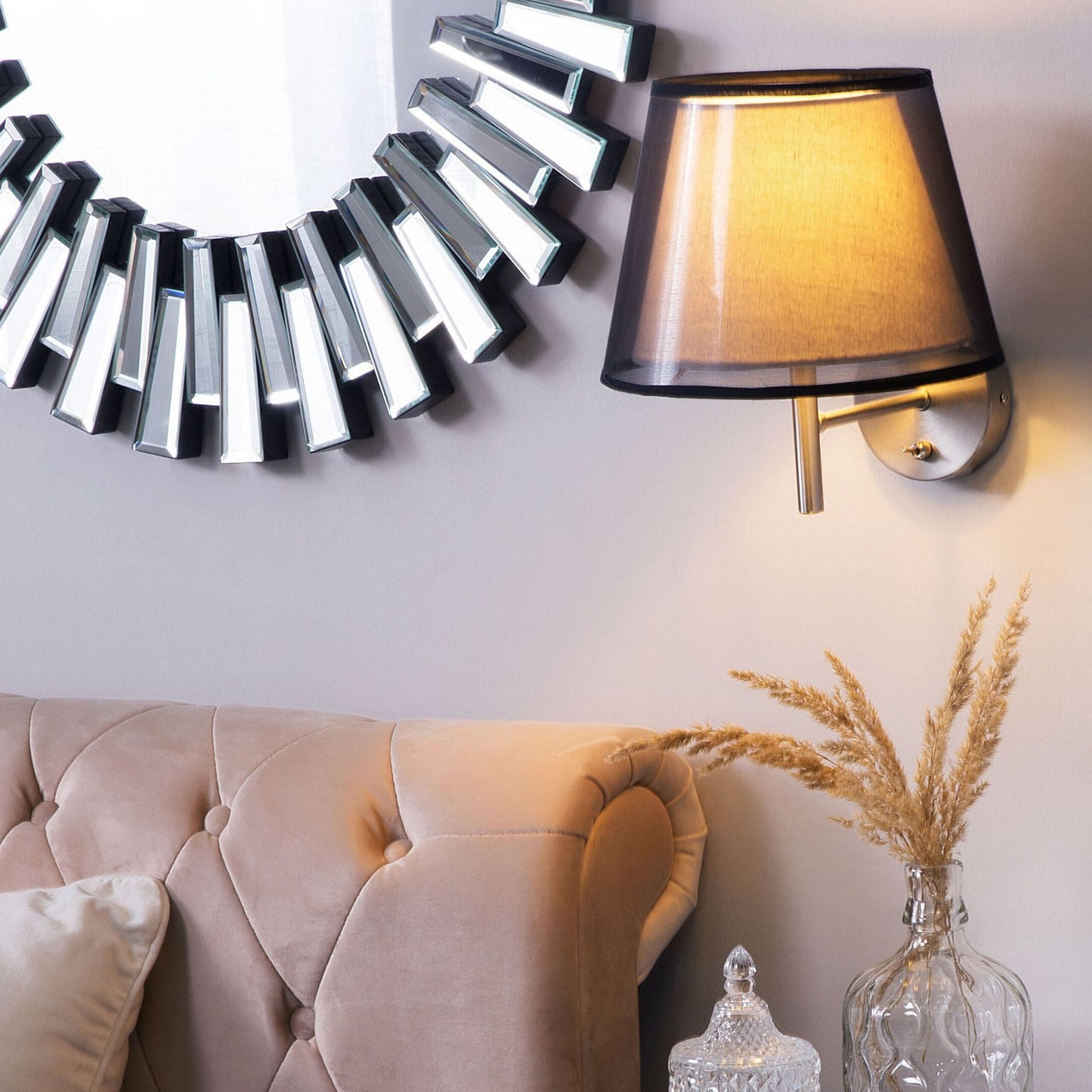 Wall Lamp Grey Fabric Bell Shade 28cm Shiny Modern