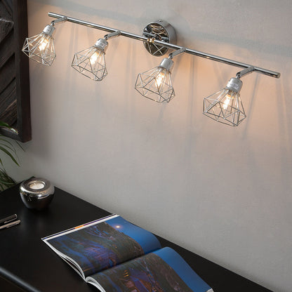 Ceiling Lamp Silver 4 Light Cage Shades Adjustable Arms