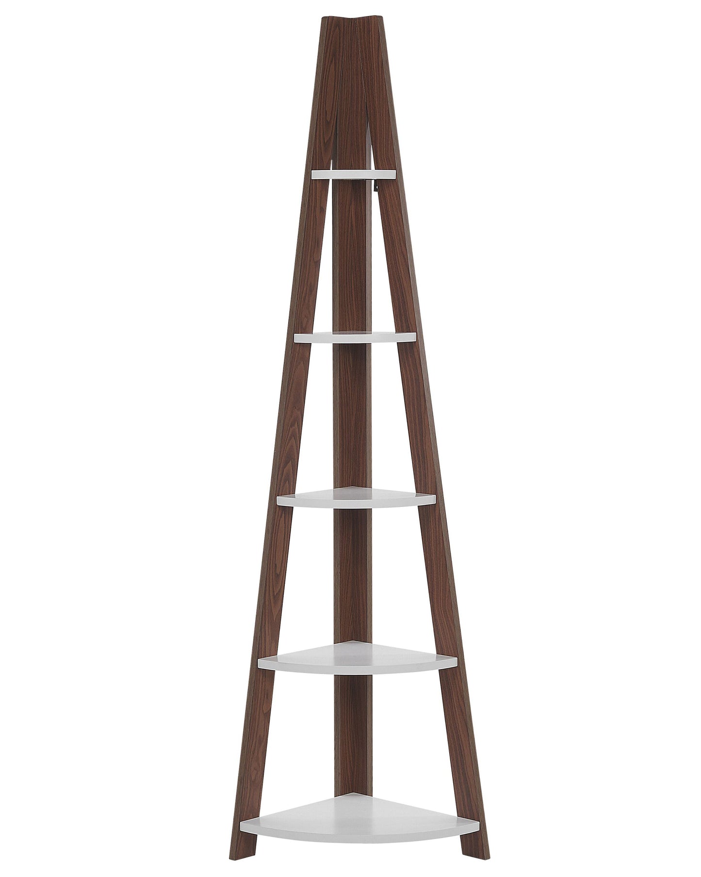 4 Tier Ladder Bookcase Dark Brown White Corner Shelf