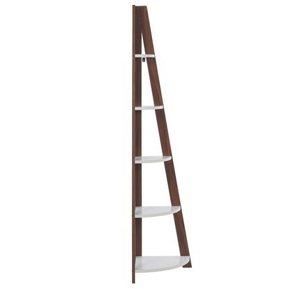 4 Tier Ladder Bookcase Dark Brown White Corner Shelf