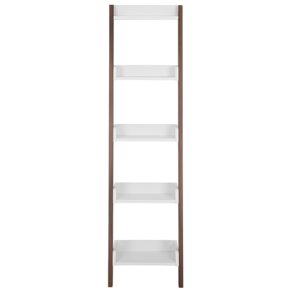 4 Tier Ladder Bookcase Dark Wood With White Shelf Display Modern Home Office