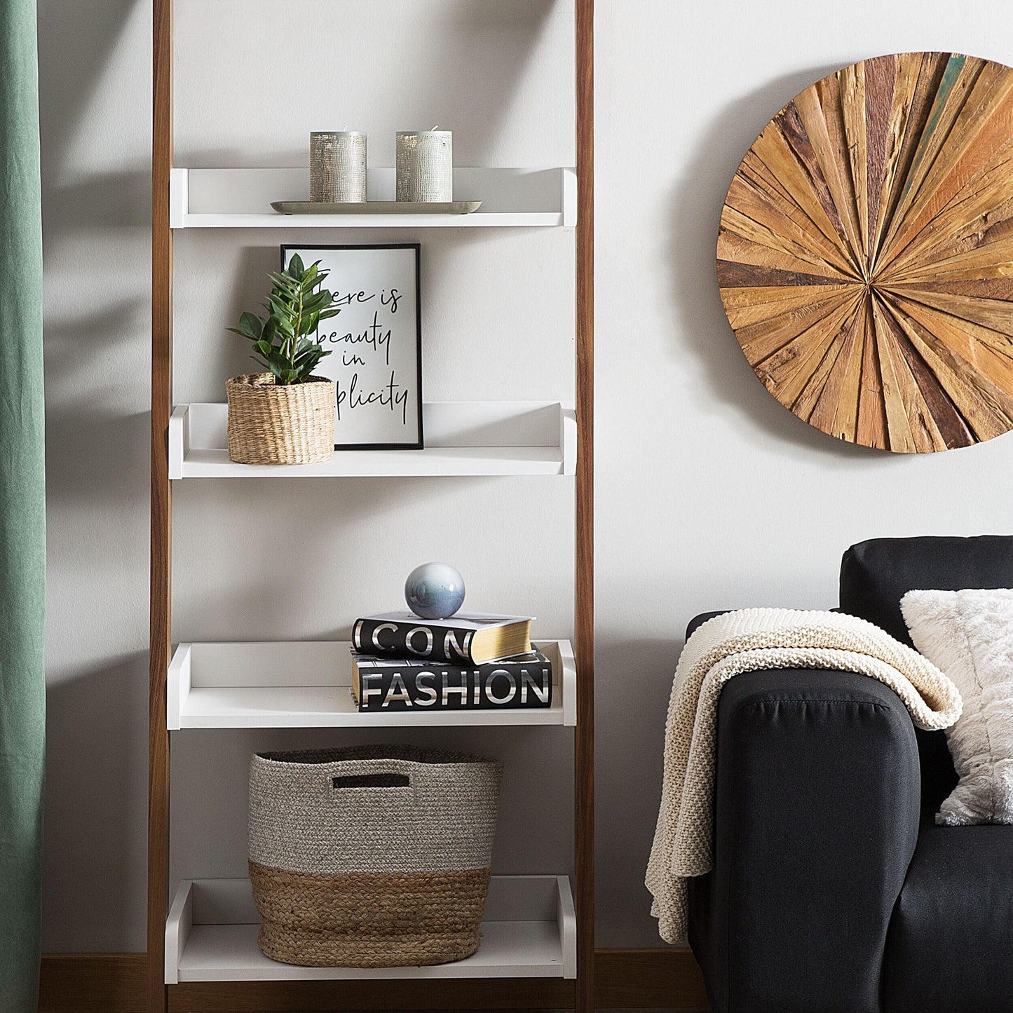 5-Tier Ladder Bookcase Dark Wood White Shelves