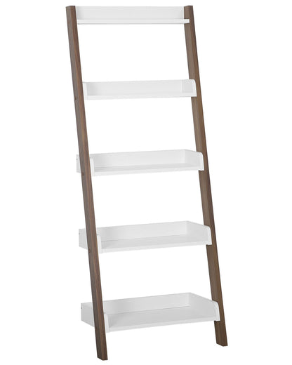 5-Tier Ladder Bookcase Dark Wood White Shelves