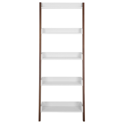 5-Tier Ladder Bookcase Dark Wood White Shelves
