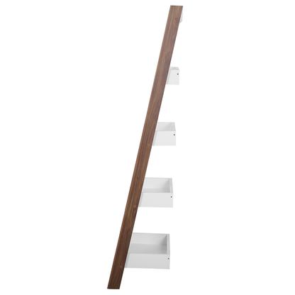 5-Tier Ladder Bookcase Dark Wood White Shelves