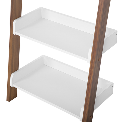 5-Tier Ladder Bookcase Dark Wood White Shelves