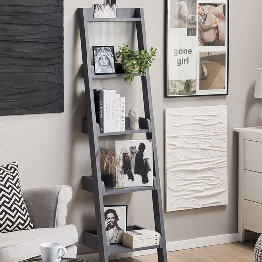 4-Tier Ladder Bookcase Grey Bookshelf