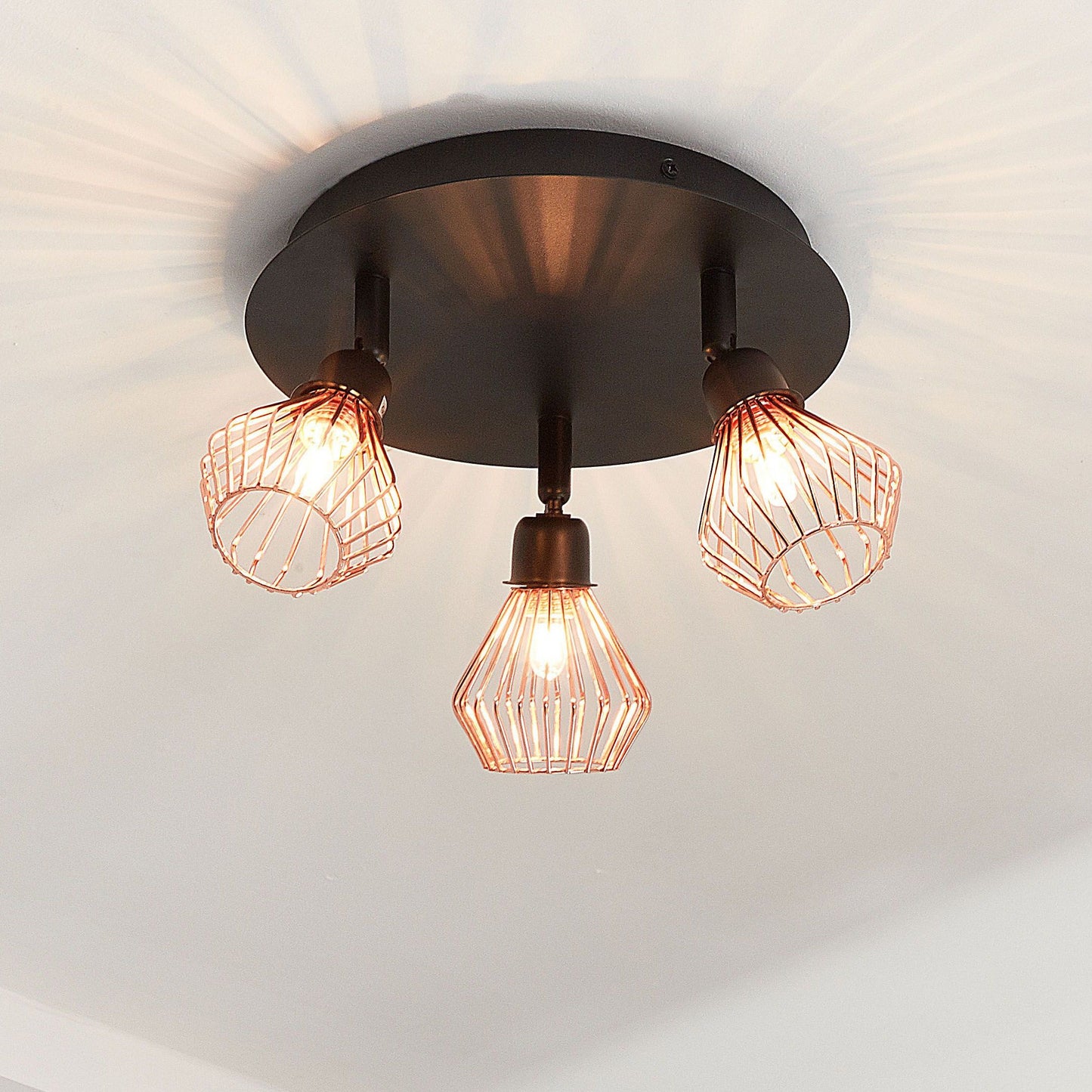 Industrial 3-Head Copper Ceiling Light Adjustable