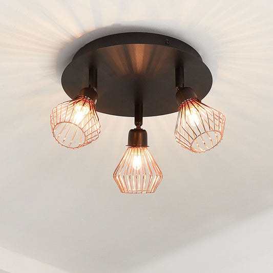 Industrial 3-Head Copper Ceiling Light Adjustable