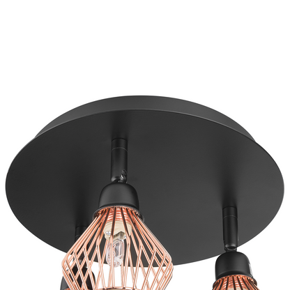 Industrial 3-Head Copper Ceiling Light Adjustable