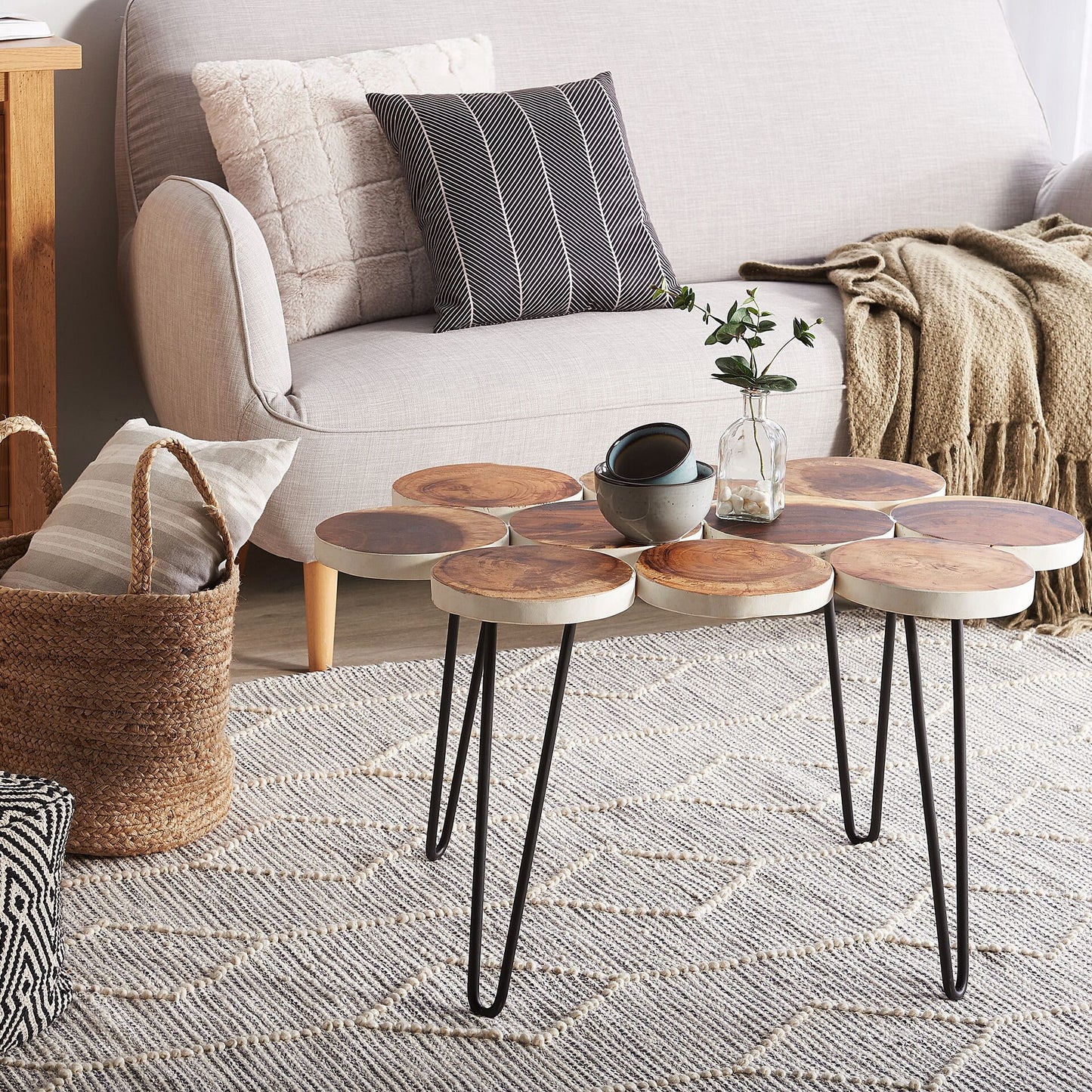 Rustic Side Table Solid Wood Black Metal Hairpin Legs 79 x 55