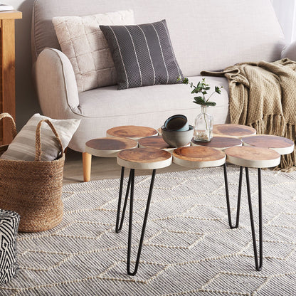 Rustic Side Table Solid Wood Black Metal Hairpin Legs 79 x 55