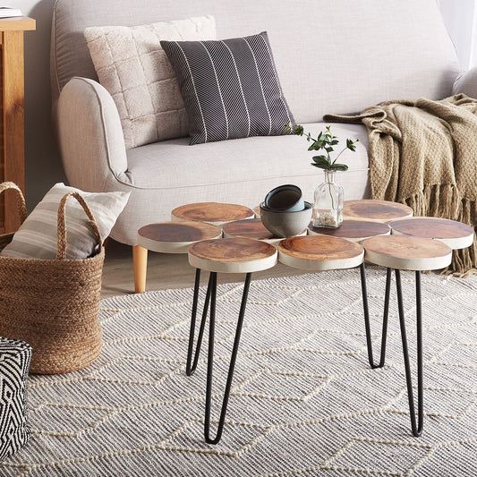 Rustic Side Table Solid Wood Black Metal Hairpin Legs 79 x 55