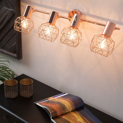 Home Copper 4 Light Cage Shades Adjustable Arms Ceiling Lamp