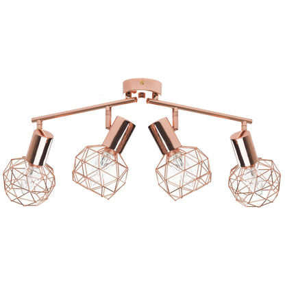 Home Copper 4 Light Cage Shades Adjustable Arms Ceiling Lamp