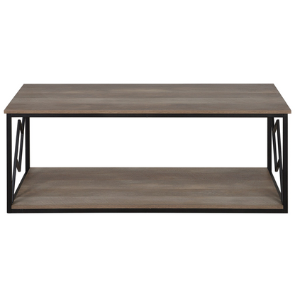 Coffee Table Dark Brown Top Black Metal Frame 120 x 60cm