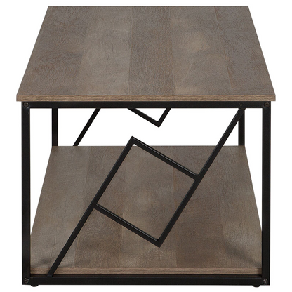 Coffee Table Dark Brown Top Black Metal Frame 120 x 60cm