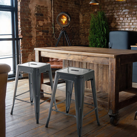 Grey Steel Bar Stools Set of 2 60cm Industrial Design