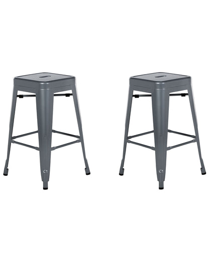 Grey Steel Bar Stools Set of 2 60cm Industrial Design