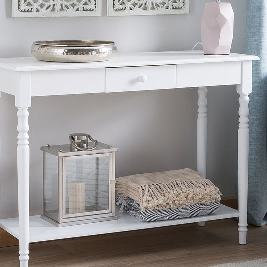 Aurora Home Console Table White MDF Top Pine Wood Legs 102x40 cm