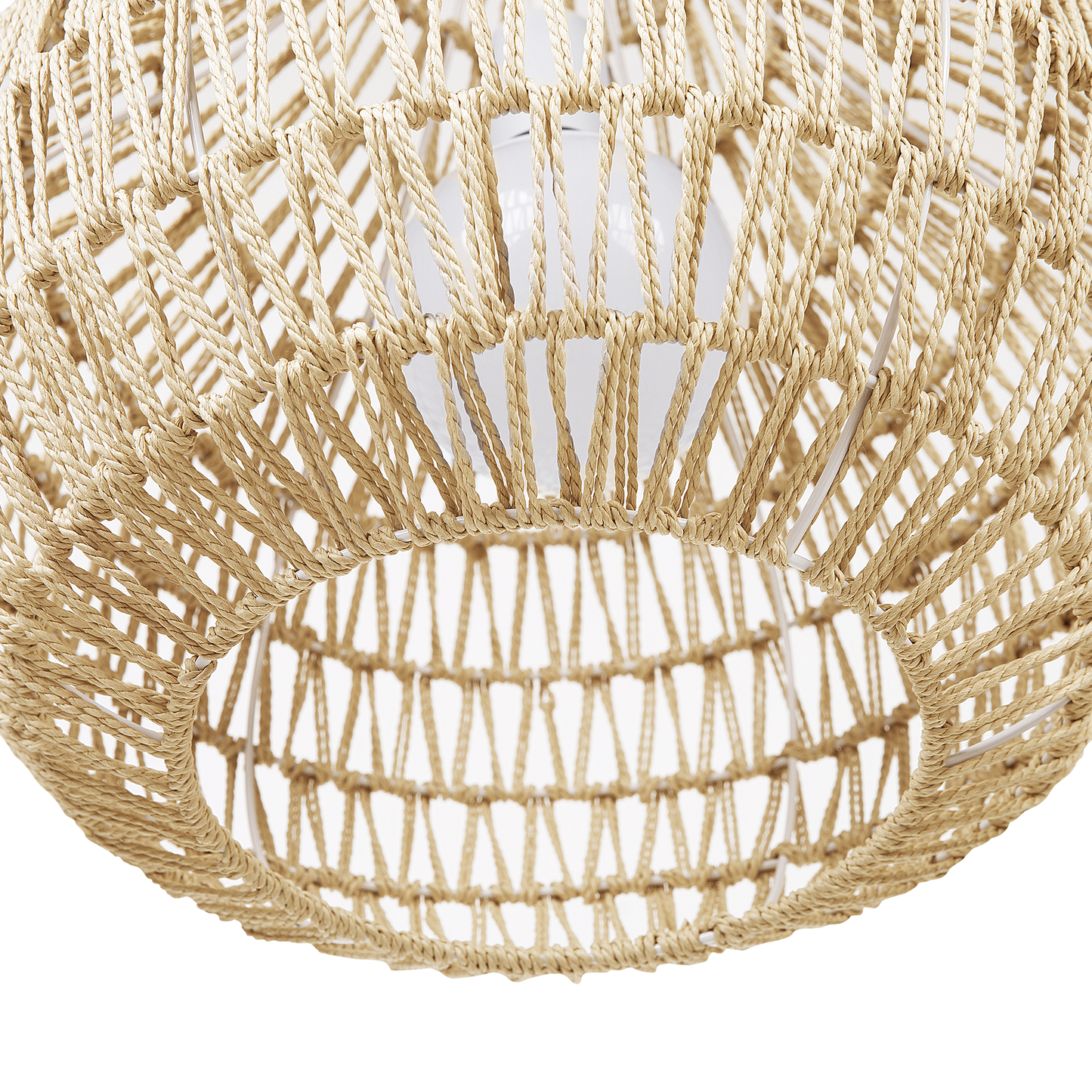 Pendant Ceiling Lamp Beige Paper Rope Plaited Shade Round Natural Fiber