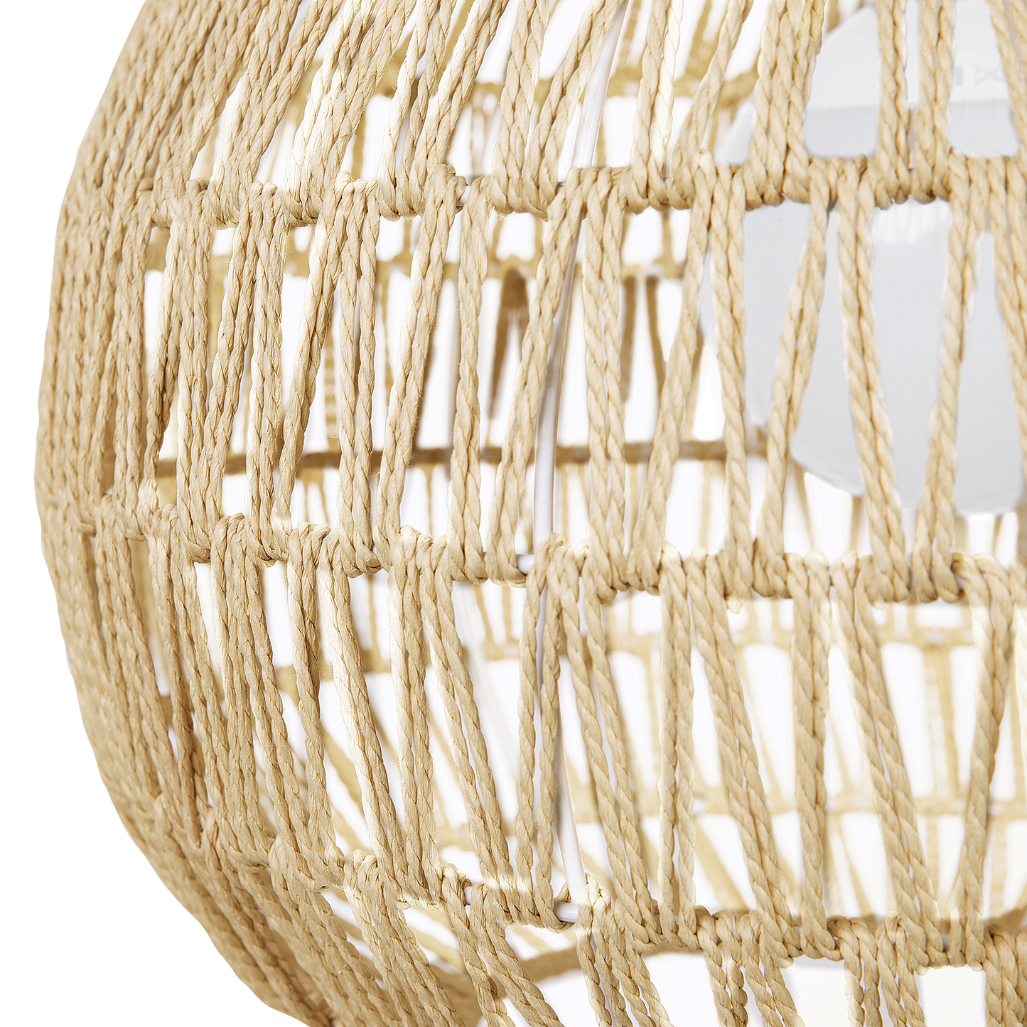 Pendant Ceiling Lamp Beige Paper Rope Plaited Shade Round Natural Fiber