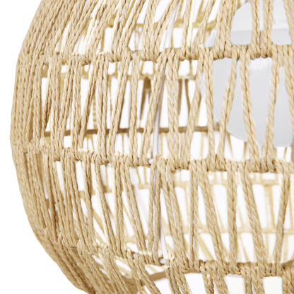 Pendant Ceiling Lamp Beige Paper Rope Plaited Shade Round Natural Fiber