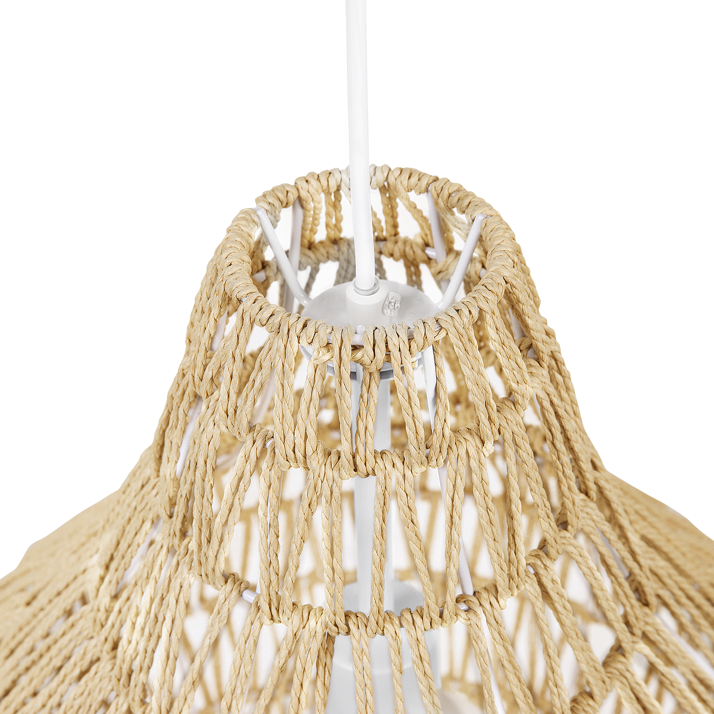 Pendant Ceiling Lamp Beige Paper Rope Plaited Shade Round Natural Fiber