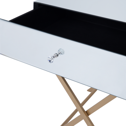 Side Table Silver Mirrored Top Gold Legs 50 x 40cm Drawer