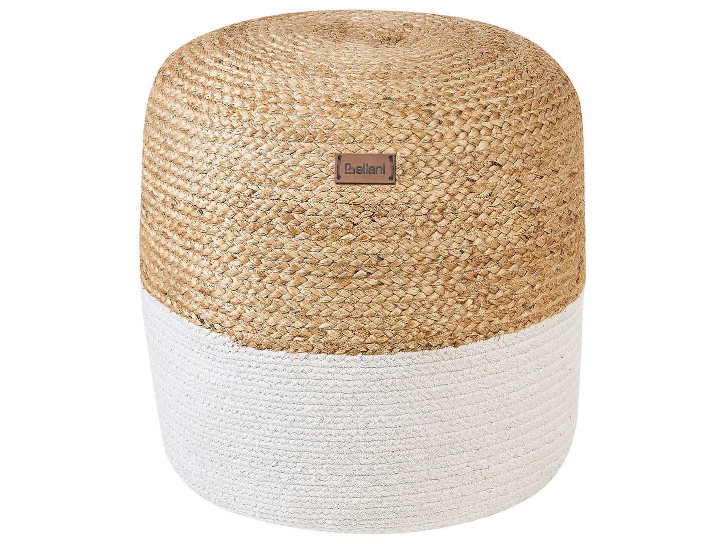 Pouf Ottoman White Jute Bead Filled Round 46cm Beaded Cushion For Living Room