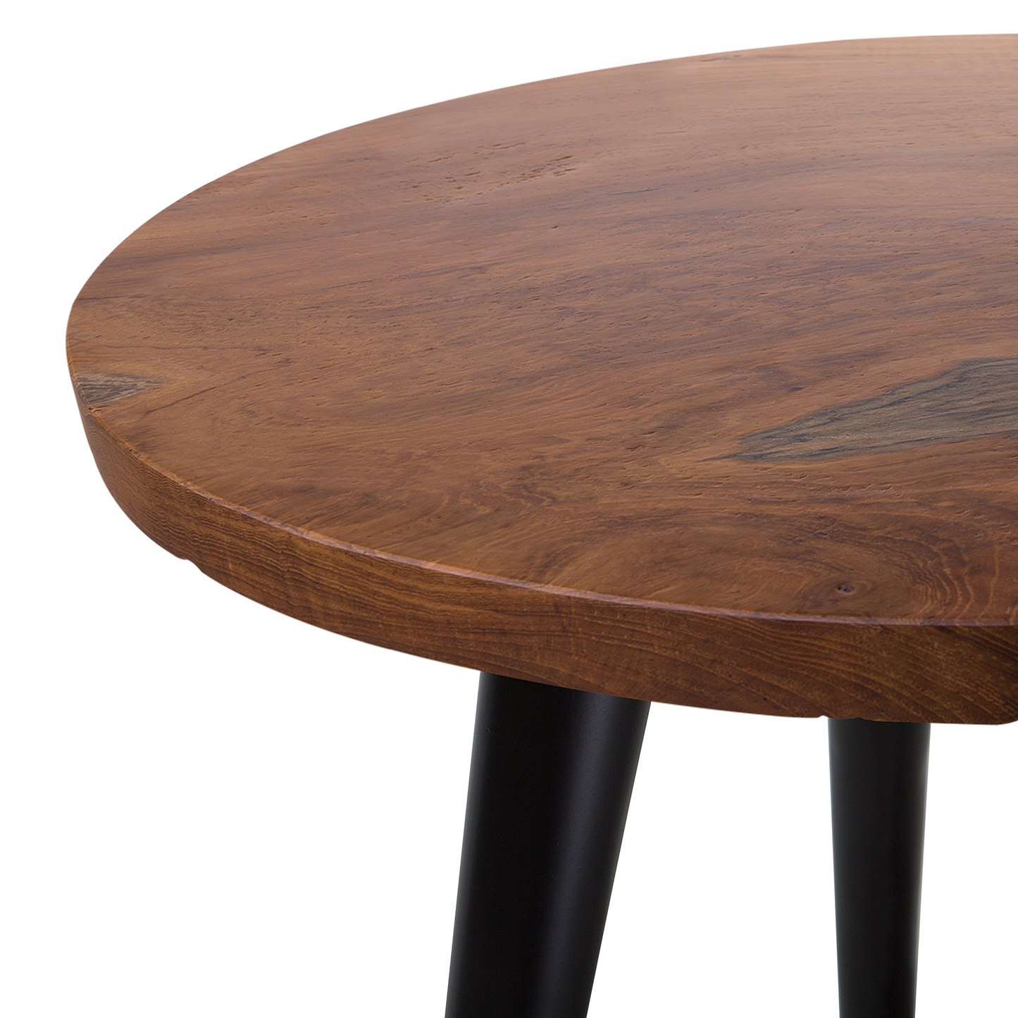 Round Side Table Teak Wood Top Black Legs 45cm