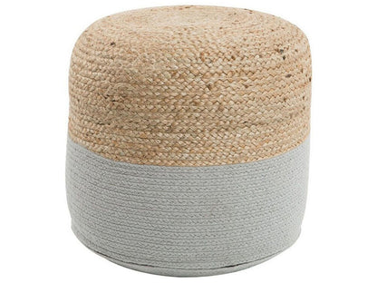 Handwoven Grey Jute Pouf Ottoman With EPS Beads Filling Round 46cm Boho Style