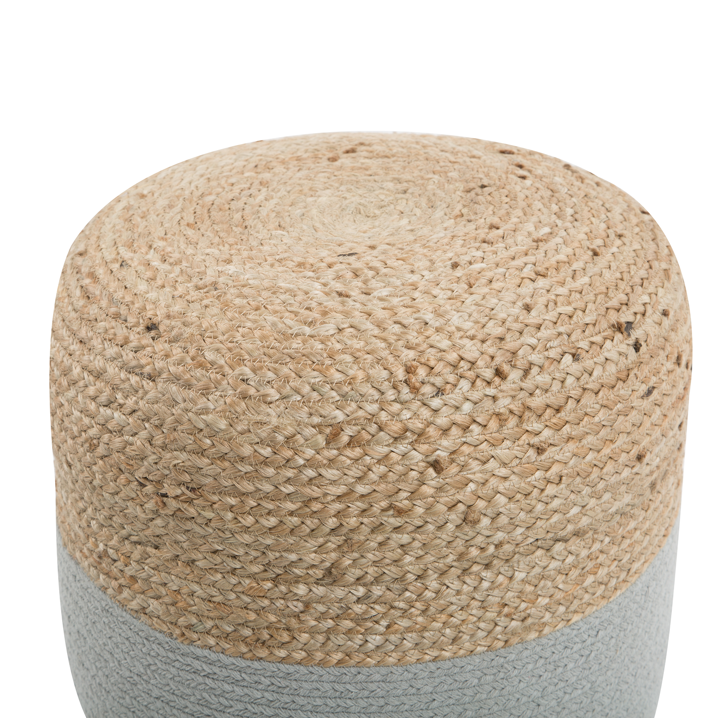 Handwoven Grey Jute Pouf Ottoman With EPS Beads Filling Round 46cm Boho Style