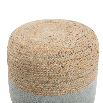 Handwoven Grey Jute Pouf Ottoman With EPS Beads Filling Round 46cm Boho Style