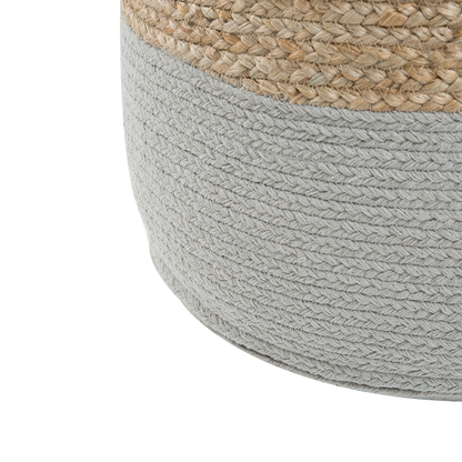 Handwoven Grey Jute Pouf Ottoman With EPS Beads Filling Round 46cm Boho Style