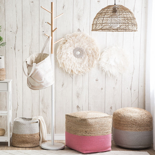 Pink Jute Pouf Ottoman 44 x 44cm EPS Beads Filling Boho