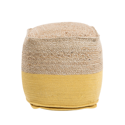 Pouf Ottoman Yellow Jute Beads 44 x 44cm Boho Style