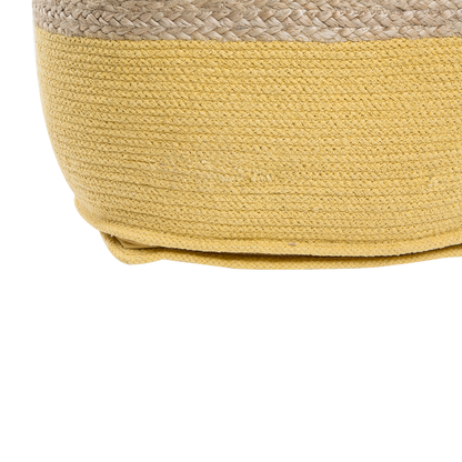 Pouf Ottoman Yellow Jute Beads 44 x 44cm Boho Style