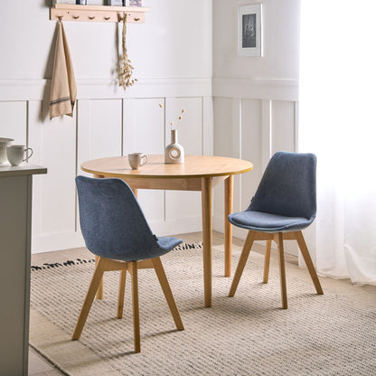 Set Of 2 Dining Chairs Light Blue Fabric With Sleek Beechwood Legs For Modern Dining