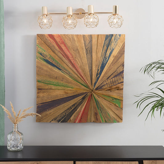 Timberline Teak Wall Art Multicolor Square 70 x 70cm Rustic Finish Handcrafted Living Room Decor