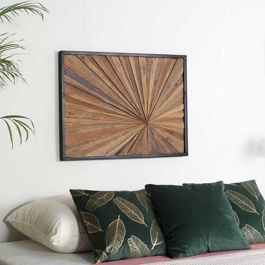 Teak Sunburst Wall Decor Art Hanging Untreated Wood Natural Finish Elegant Handcrafted
