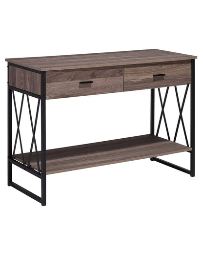 Side Table Taupe Wood Black Metal Frame 107 x 46cm 2 Drawer