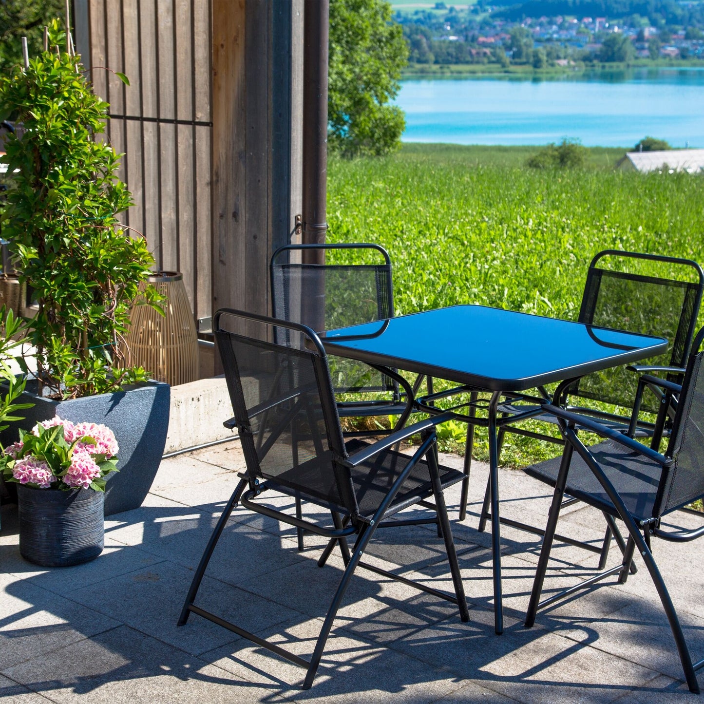 Powder Coated Black Steel Outdoor Dining Table 80 x 80cm
