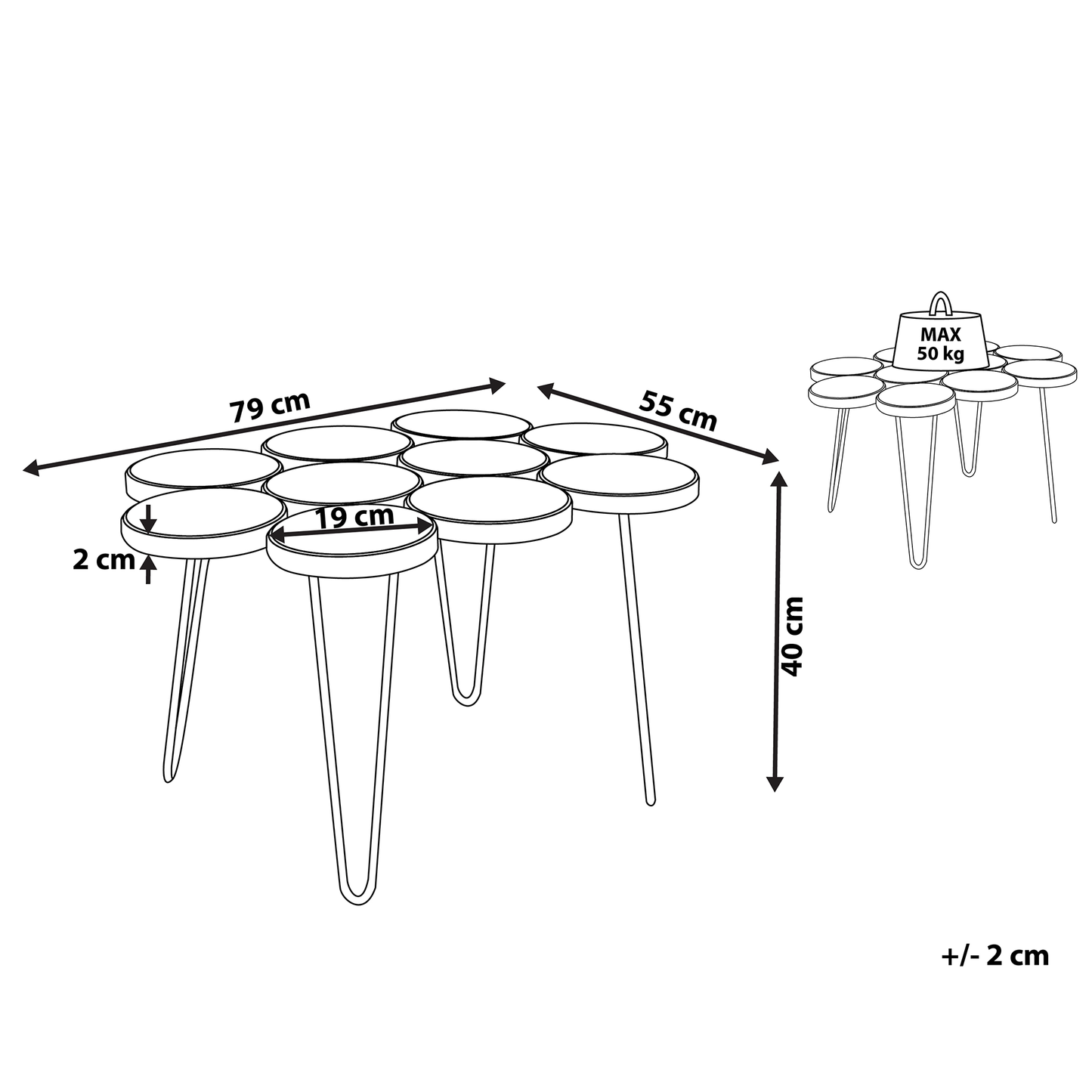Rustic Side Table Solid Wood Black Metal Hairpin Legs 79 x 55